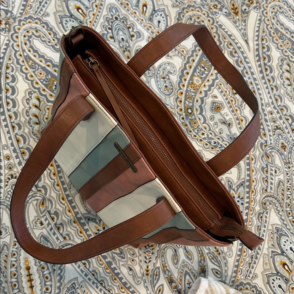 FRYE AND CO. Multicolor Striped Leather Tote - Brown, White, Pink, Blue - Picture 6 of 11